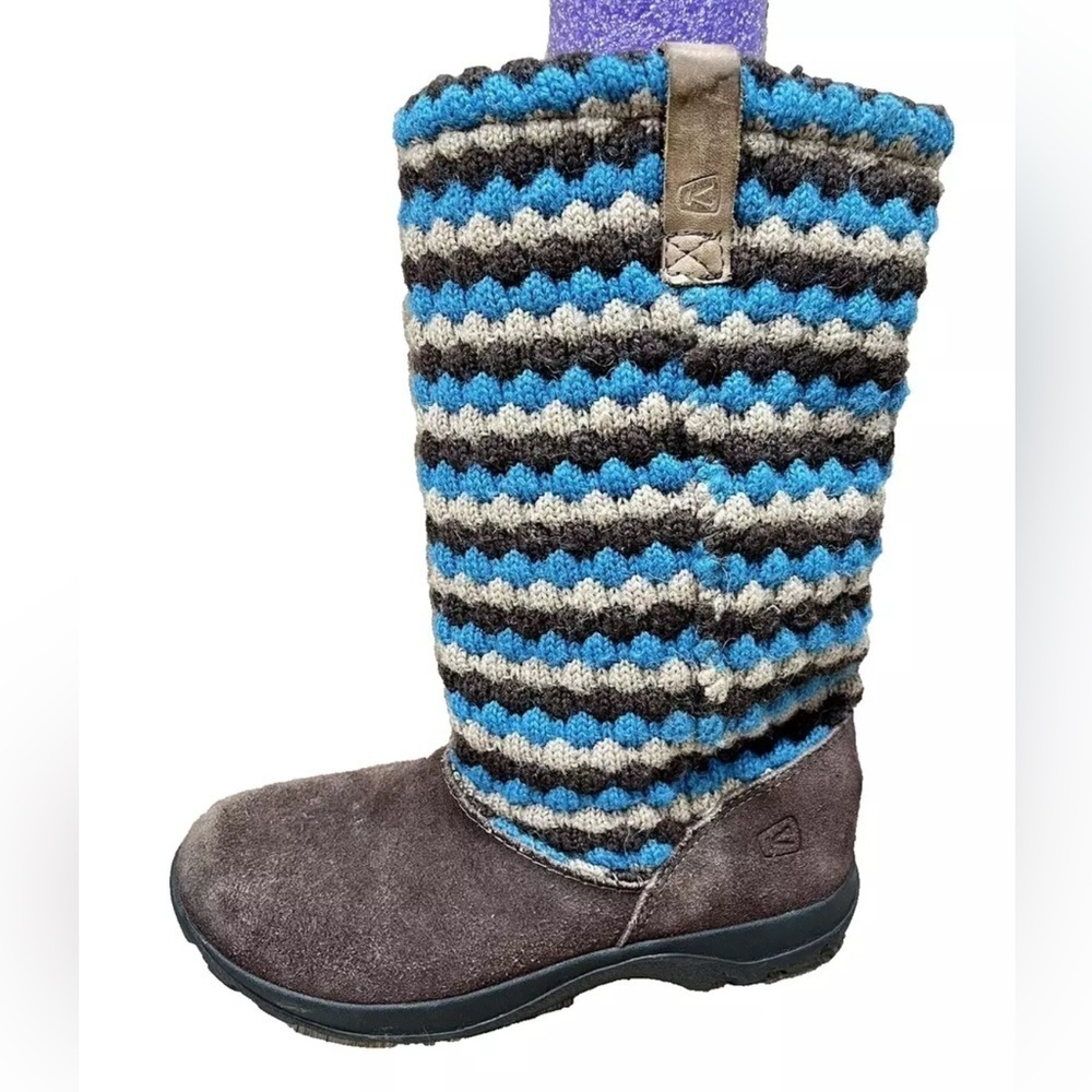 KEEN Girls Youth 3 Auburn Daphne 9641 Brown Suede Knit Winter Calf Boots Fleece